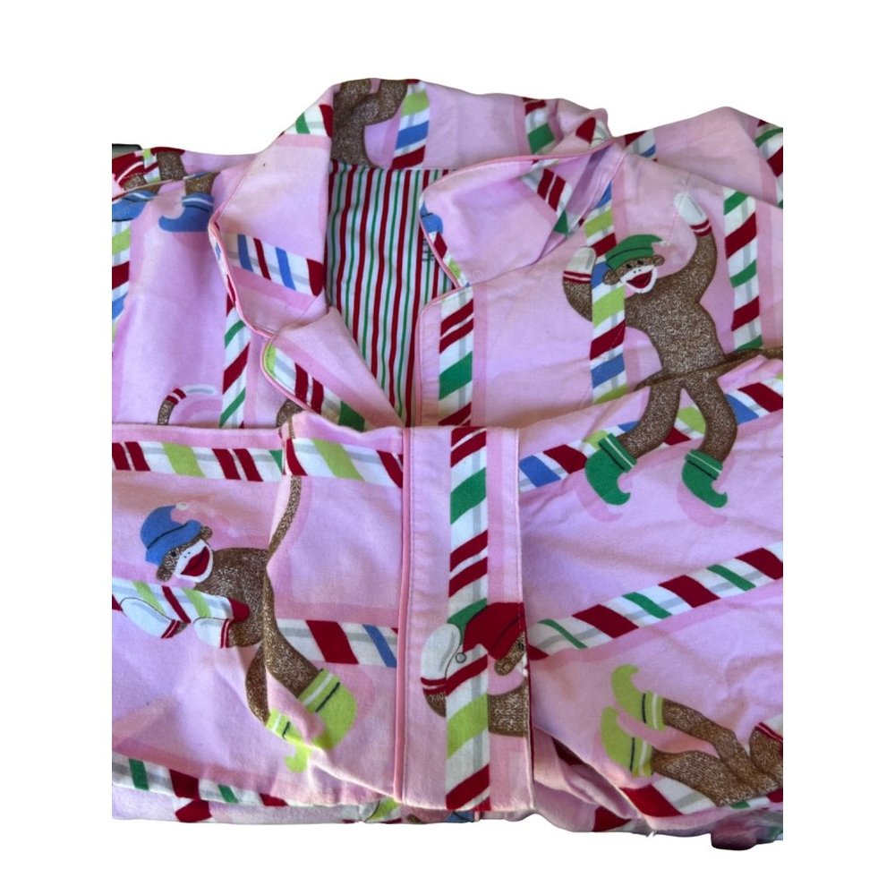 NWT Nick & Nora XXL Christmas Pole Bar Candy Cane Sock Monkey Pajama Set